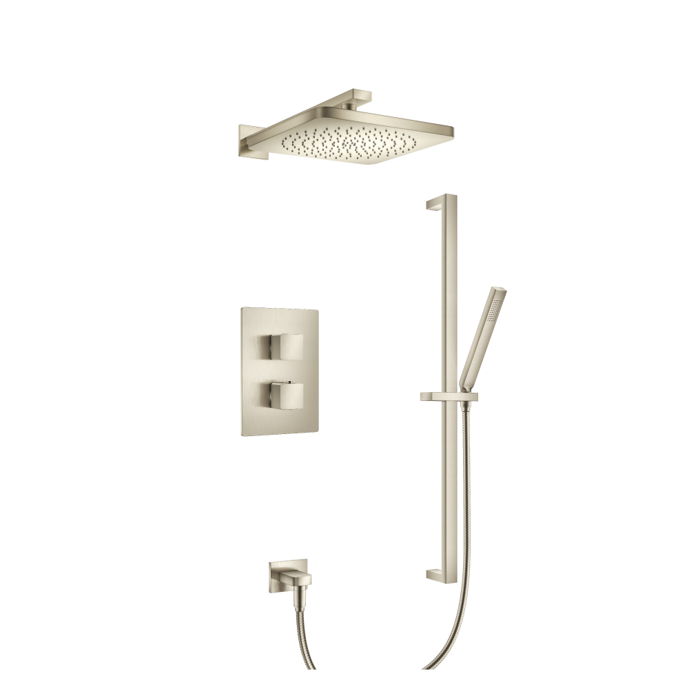 Two Output Shower Set With Shower Head, Hand Held And Slide Bar | Geborsteld nikkel PVD