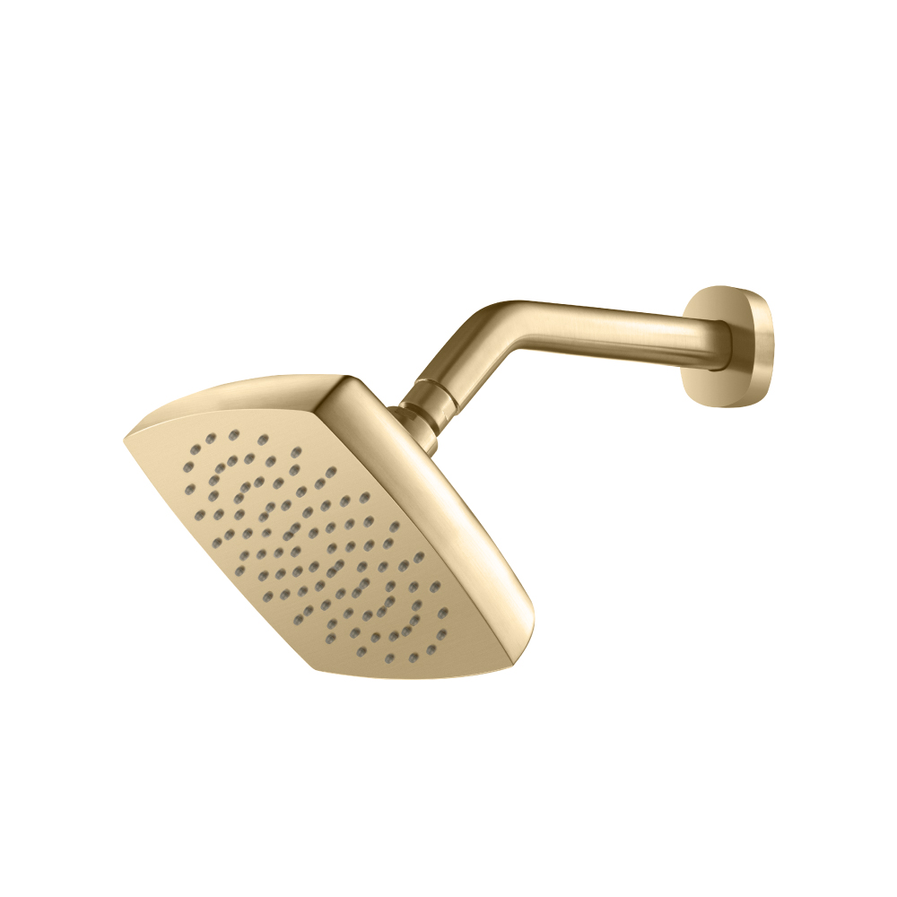 7" Rain Head with 8" Arm | Geborsteld messing PVD