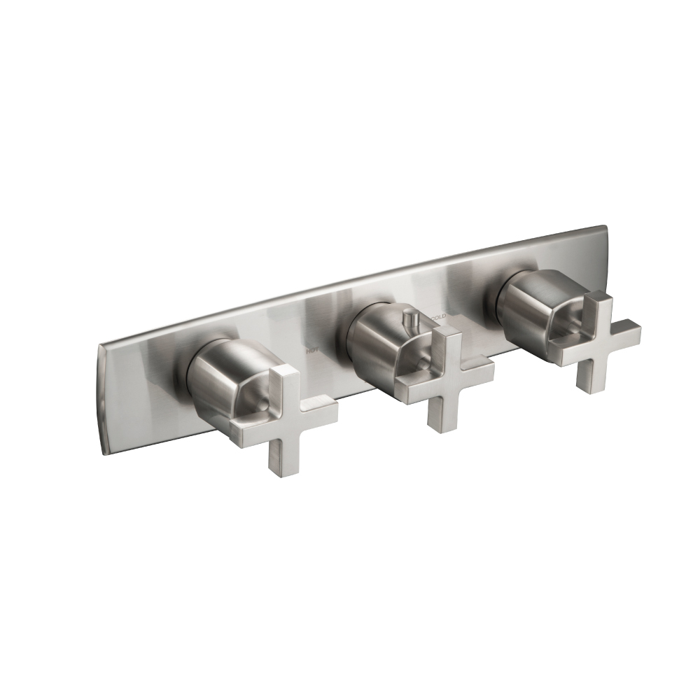 3/4" Horizontal Thermostatic Valve with 2 Volume Controls &  Trim | Geborsteld nikkel PVD