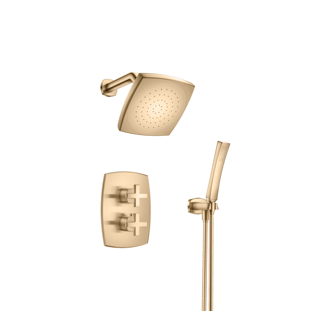 Two Output Shower Set With Shower Head And Hand Held | Geborsteld brons PVD