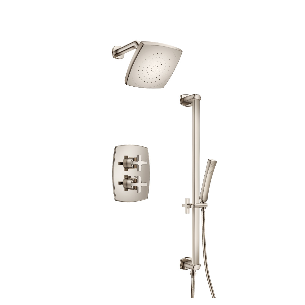 Two Output Shower Set With Shower Head, Hand Held And Slide Bar | Gepolijst nikkel PVD